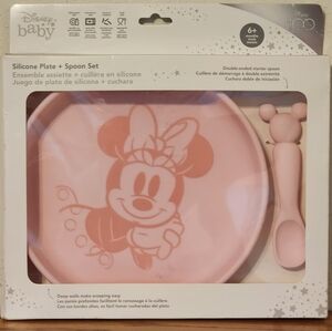 Disney Minnie Mouse Baby Pink Silicone Plate and Spoon Set NEW in Box